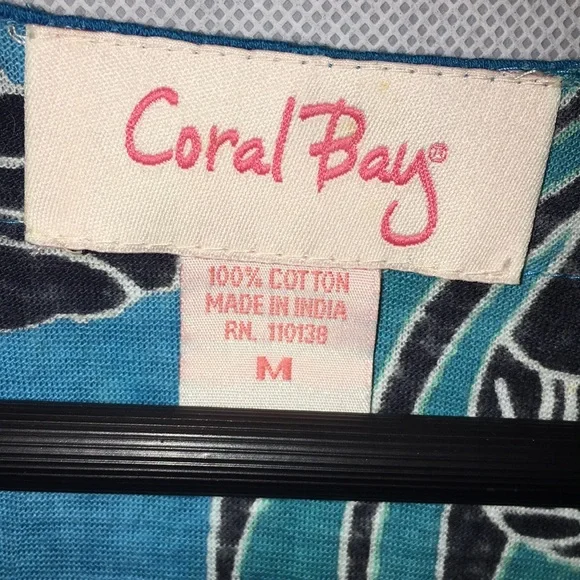 Coral Bay Blue Floral Cotton Tunic Top Swim Cover Up Dress | Size M (NWT) - Picture 3 of 12